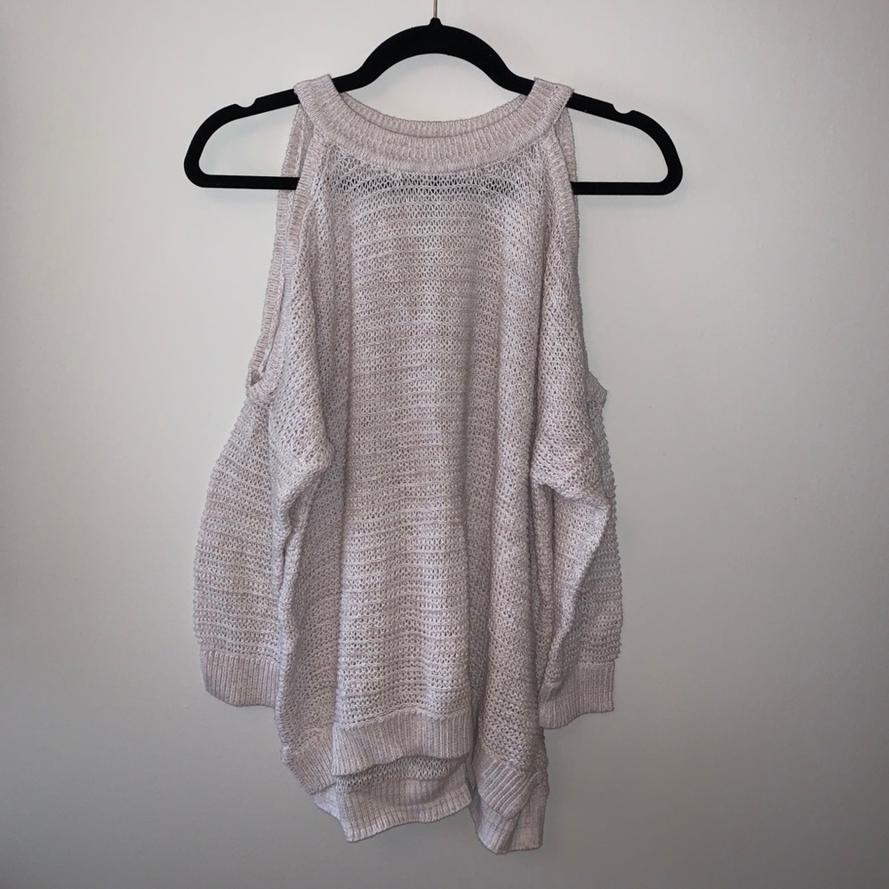 Tan cold shoulder sweater